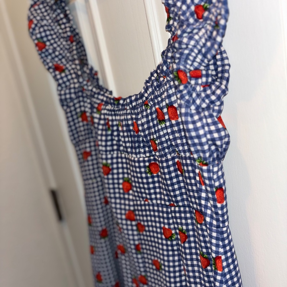 NEW Urban Outfitters Penelope Strawberry Gingham Button-Front Midi Dress Sz M/L - Picture 14 of 16